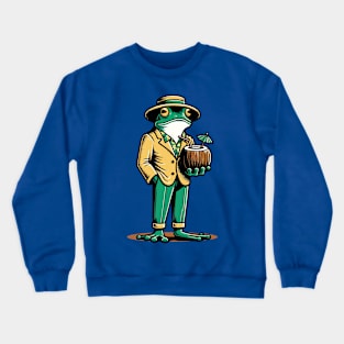 Stylish frog holding a coconut drink Crewneck Sweatshirt